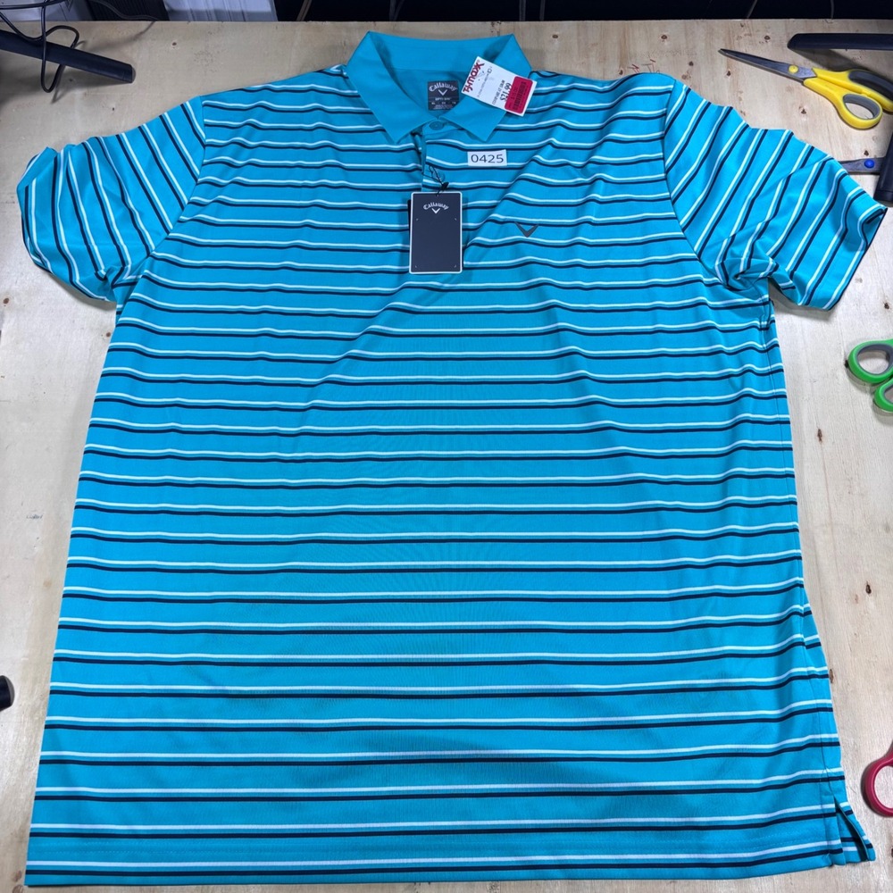 Callaway Opti-Dri Mens XL Golf Polo Turquoise Blue Striped Performance NWT